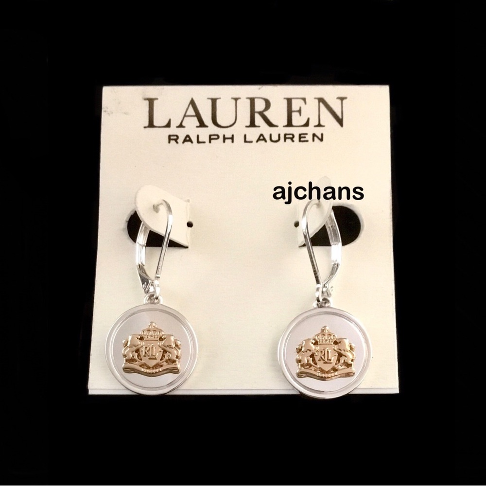 Lauren Ralph Lauren Silver & Gold Tone Crest Drop Earrings